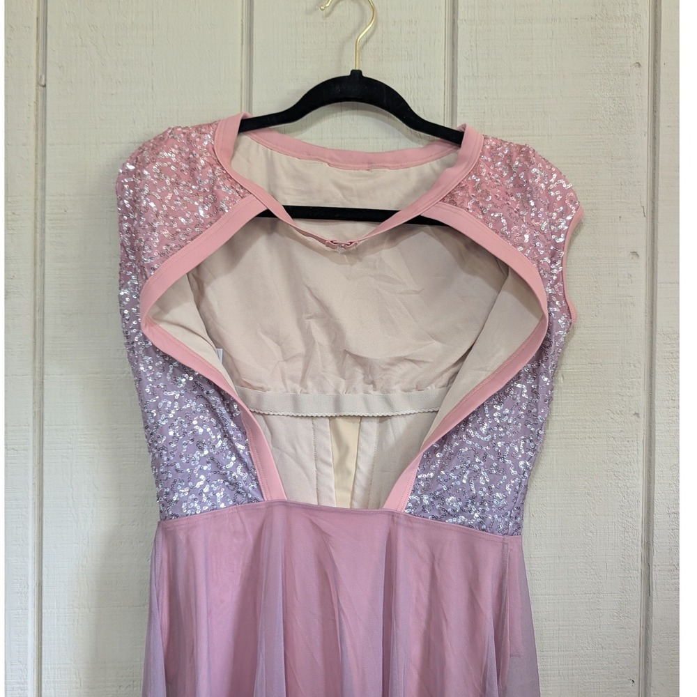 Weissman Pink Sequin Lyrical Dance Costume Ombre Mesh Open Back Large Adult - Picture 7 of 13